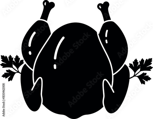 Roasted whole chicken or turkey silhouette with parsley icon