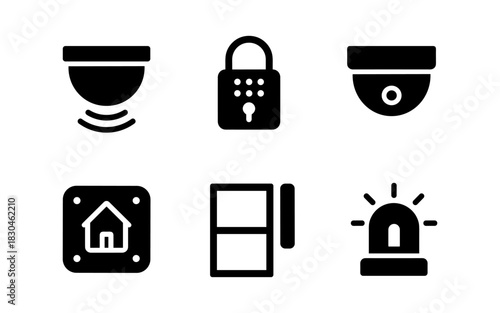 Security icons set: camera, lock, alarm, home protection symbols