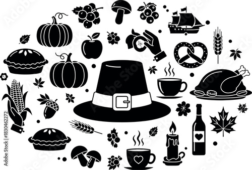 Thanksgiving autumn harvest holiday traditional vector elements