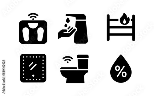 Smart home bathroom icons: technology and convenience in modern design
