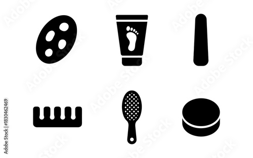 Silhouette of beauty and hygiene tools set for personal care