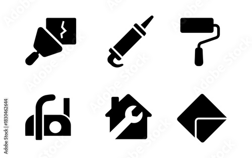 Home renovation tools icons: pictograms for repair and maintenance