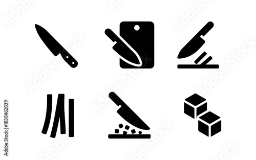 Silhouette icons of kitchen knives and chopping boards for cooking