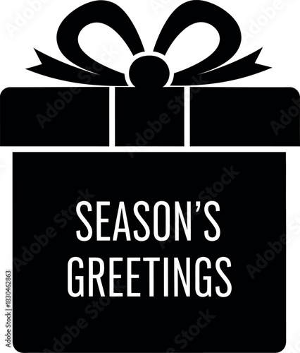Season's greetings" gift box icon for holiday celebration design