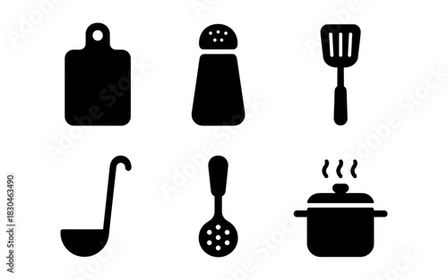 Collection of kitchen utensils icons in simple silhouette style