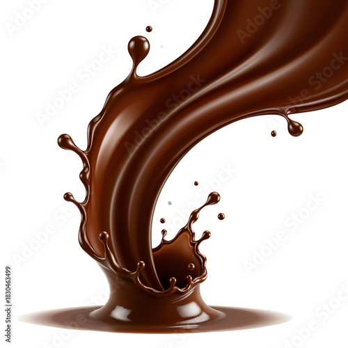 Pouring liquid chocolate stream and splash