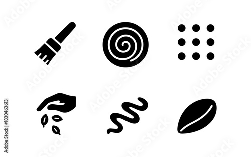 Gardening icons set featuring seed planting and soil cultivation tools in minimalist style