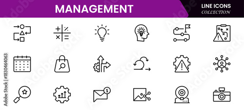 Management icon set. Contains such icons as schedule, human resource, management, development, planning, strategy, and more.