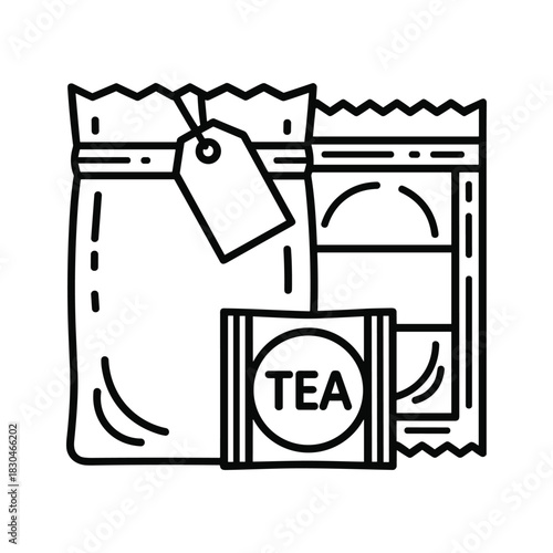 Tea Packaging and Products Assortment Line Art Icon