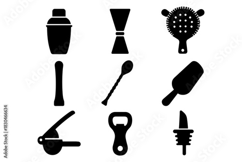 Essential bar tools silhouette set for mixology enthusiasts