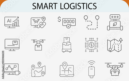 ai political analytics icon set, voter survey government data outline vector