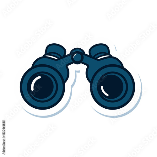 Blue Binoculars Sticker Style Illustration Flat Design Vector Graphic