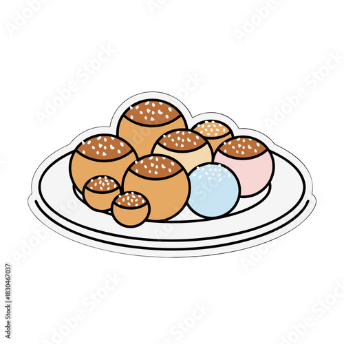 A Plate of Round Sweets Topped with Sprinkles in Various Colors and Sizes on a White Plate