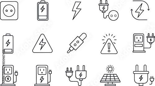 Collection of line icon set for electric charge battery and power concept
