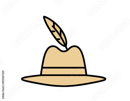 Beige hat with a feather accent a minimalist vector graphic with clean lines and a simple design perfect for stickers or icons isolated on a black background