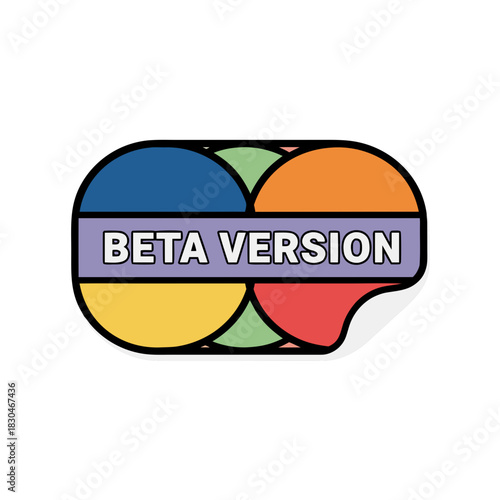 Beta Version Sticker with Colorful Segments and Text in Flat Vector Art Style