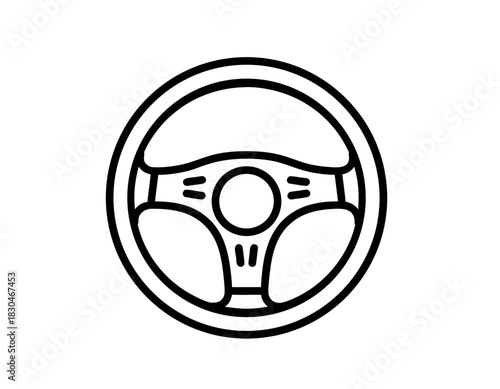 Black Outline Icon of a Car Steering Wheel on a White Background Simple Vector Graphic