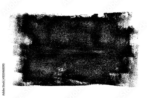 Black roller texture isolated on white background. Ink linocut. Black Friday sale banner background. Grunge brush stroke. Hand-drawn artistic element with textured edges. Vector illustration, EPS 10.