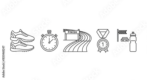 Celebrate athletic achievement with this energetic running icon set perfect for sports promotions, fitness apps, or track and field event designs