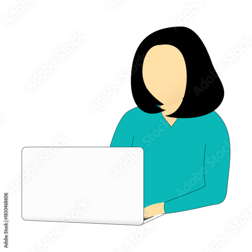 WOMAN WITH SHORT HAIR IN FRONT OF A LAPTOP