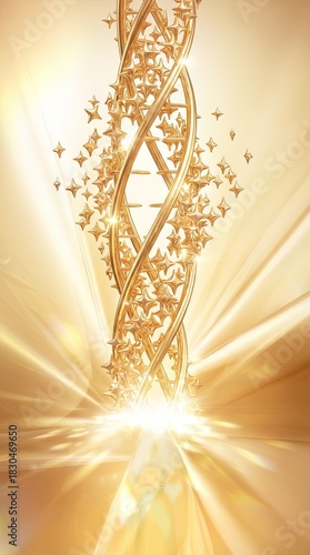 A luminous golden DNA helix...