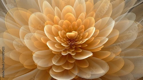 Abstract fractal flower with orange and white petals in a detailed, layered design.