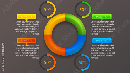 Dynamic 50 Percent Donut Chart for Business Presentations, Vivid Data Visualization with Four Subjects, Perfect for Modern Reports and Marketing Analytics, Engaging Colorful Design