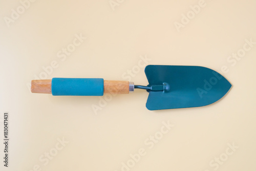 Gardening shovel on color background.Garden tool.