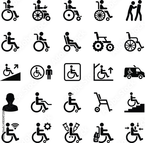 Wheelchair helps patients who cannot walk move around. vector bundle