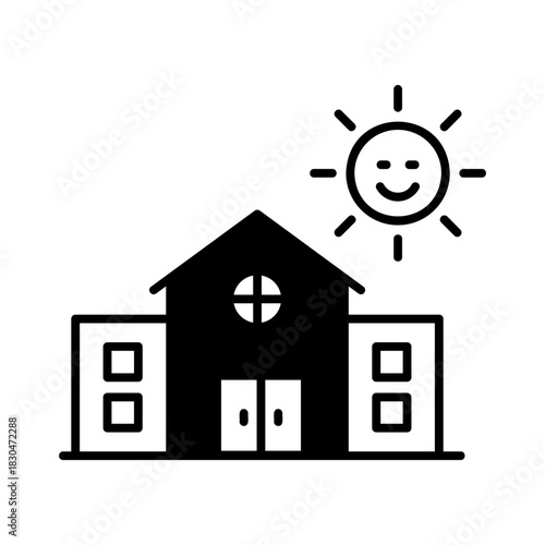 Daycare building with smiling sun
