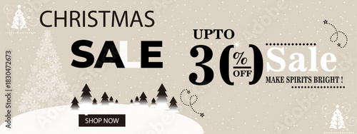 Christmas Sale Banner, Winter Landscape and Snowfall Background | Holiday Promotion Design