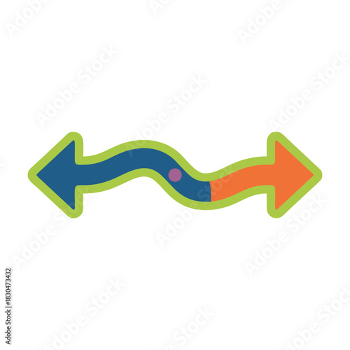 Conceptual illustration of opposing directional arrows in flat vector art with teal and light blue color palette
