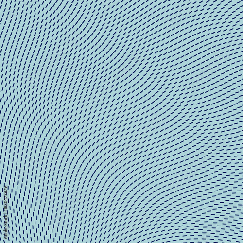 Many black particles scattered asymmetrically in blue background. Dynamic effect. Optical illusion. Vector illustration.