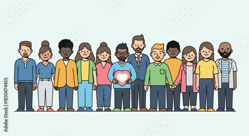 A diverse group of people standing together symbolizing unity and compassion