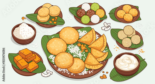 A delightful assortment of traditional South Asian sweets and savory snacks