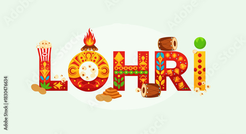 Vibrant Lohri festival graphic showcasing traditional winter elements and joyous celebration