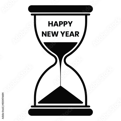 Hourglass with Happy New Year text Keywords: hourglass, sand clock, time, new year, happy new