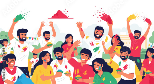 Joyful Celebration of Holi Vibrant Colors Spread by Happy Participants