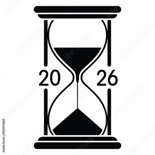 Hourglass with the year 2026 sand timer time