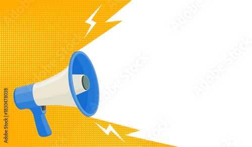 Megaphone speaker flyer for announcement, advertising, and grand sale promotion, ideal for retail marketing templates, online shopping banners, and commercial posters. Vector illustration