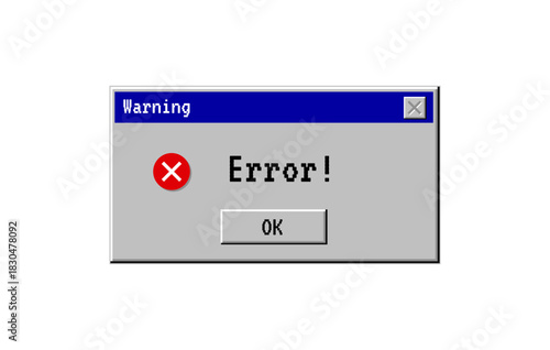 Classic error dialog box with system warning alert in retro computer style, vector illustration for UI design, nostalgic digital concepts, posters and presentations.