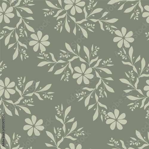 Seamless floral pattern, cute liberty ditsy print of mini botany in a romantic motif. Pretty simple botanical design: small hand drawn flowers, tiny leaves abstract on light field. Vector illustration