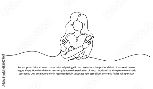 One line care about yourself. Abstract minimal continuous line isolated on white background.