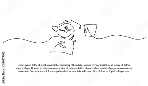One line of pet care. Abstract minimal continuous line isolated on white background.