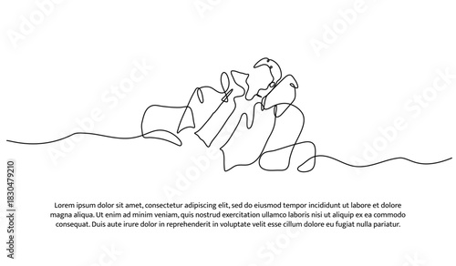 One line of a man is sleeping. Abstract minimal continuous line isolated on white background.