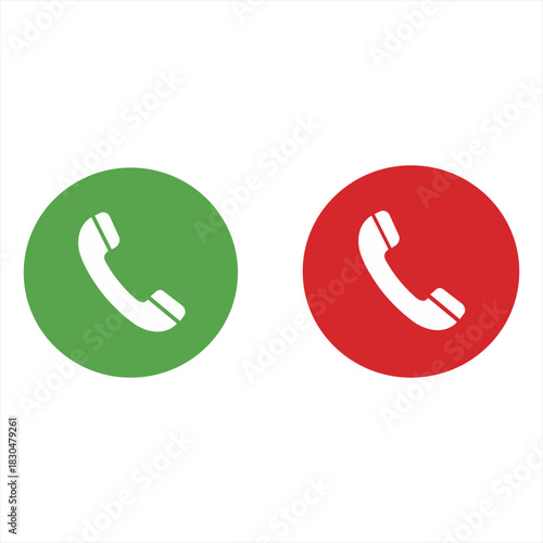 Green Call Icon for Answers Red Call Icon for Denied Calls Button Symbols Communication Support Service Telephone Phone