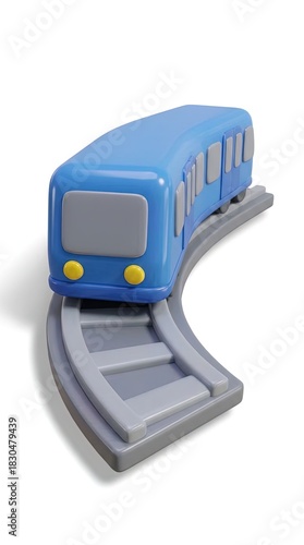 A miniature blue train navi...