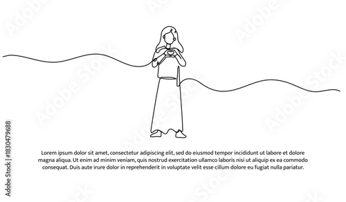 One line of love towards yourself. Abstract minimal continuous line isolated on white background.