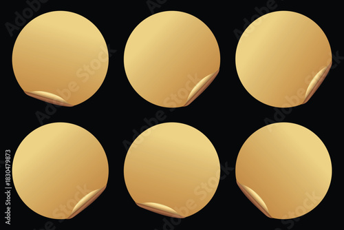 Golden sticker round label price tag. Sticker and tag icon vector. Gradient glitter plate folded edge. Discount speech bubble tag. Vector illustration.