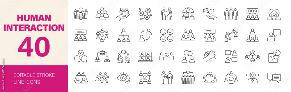 Naklejka premium Human interaction icon set. Editable line icons. Vector illustration.